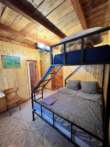 a bedroom with a bunk bed in a cabin at Serce Kanyonu in Kamianets-Podilskyi