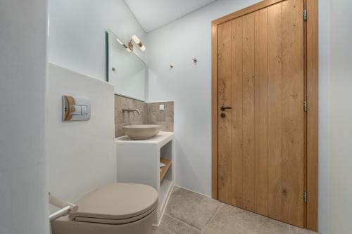 a bathroom with a toilet and a sink at Epsilon Apartments in Kalymnos