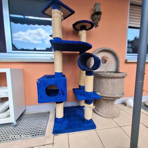 a blue and white contraption on the side of a building at Casa Calali haustierfreundlich u barrierefrei in Bad Endbach