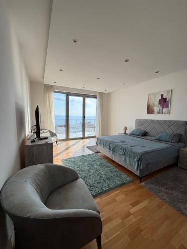a bedroom with a bed and a couch and a television at Villa Max in Krimovice