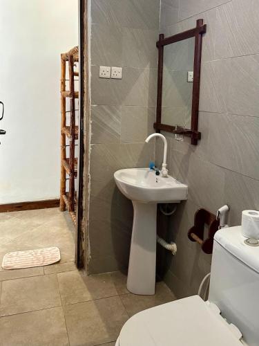 a bathroom with a sink and a toilet at vayana nungwi in Nungwi