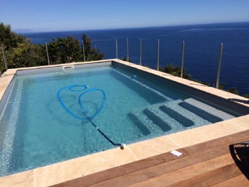 a swimming pool with a heart painted in the water at ALICIA in Zonza