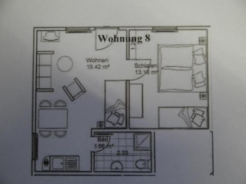 a drawing of a floor plan of a room at Bernstein Appartements in Dranske