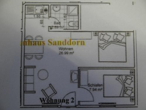 a drawing of a floor plan of a room at Bernstein Appartements in Dranske