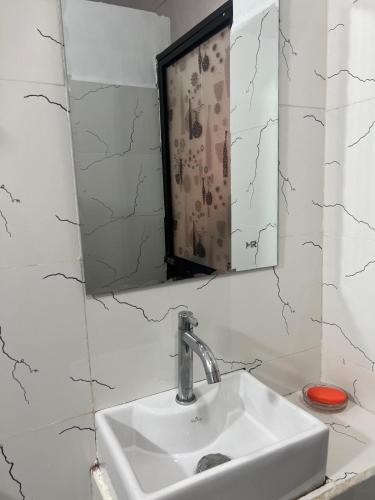 a bathroom with a sink and a mirror at Floreen villa in Moratuwa