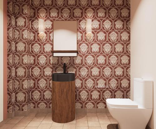 a bathroom with a toilet and a wall mural at BYPILLOW Naranjo in Seville