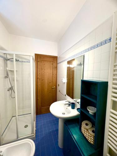 a bathroom with a sink and a shower at Casa Furlan in Calalzo