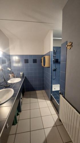 a bathroom with two sinks and a shower at ROMELLA's ROOM in Saint-Projet