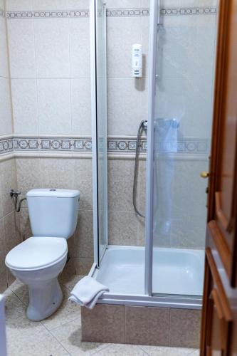 a bathroom with a toilet and a glass shower at Szept Beskidów in Milówka