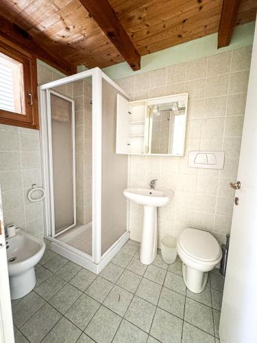 a bathroom with a sink and a toilet and a shower at Ostrica in Lumio