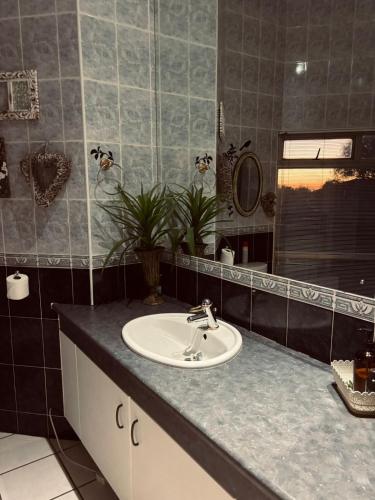 a bathroom with a sink and a mirror at La Grace Guestrooms in Kroonstad