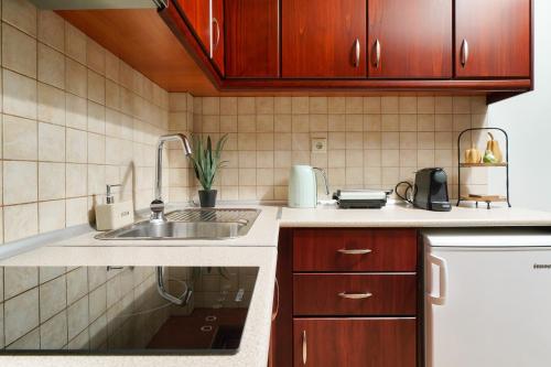 a small kitchen with a sink and a counter top at Porto Nuovo Studio 2 in Limenas
