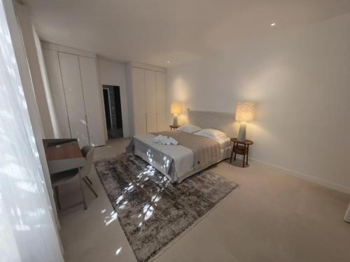 a large bedroom with a bed and a rug at La Maison Cannoise in Cannes