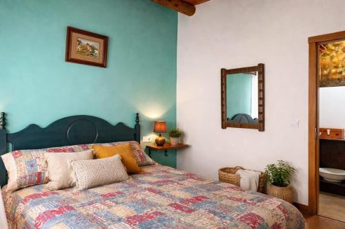 a bedroom with a bed and a mirror at Casa El Filali in Villaminaya