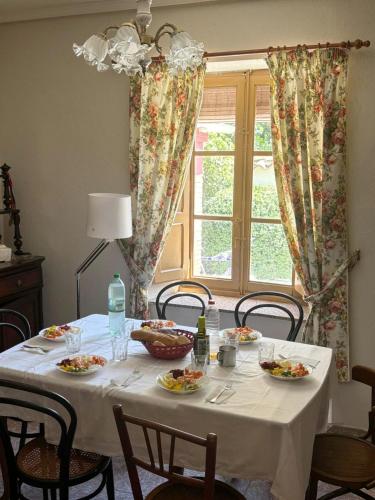 a table with plates of food on it with a window at Eclipse Experience in Joara