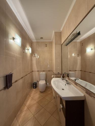 a bathroom with a sink and a toilet and a tub at Дом в Аркадии - море рядом! in Odesa