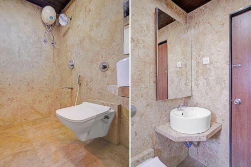 two pictures of a bathroom with a toilet and a sink at FabHotel Dukes Plaza in Ulhāsnagar