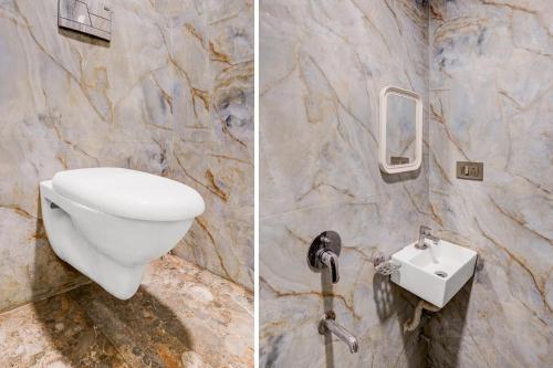 two pictures of a bathroom with a toilet and a sink at FabHotel Pride Suitz in Mumbai