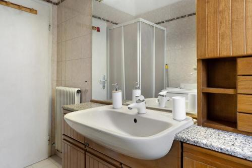 a bathroom with a white sink and a mirror at Casa Rosa in Levico Terme