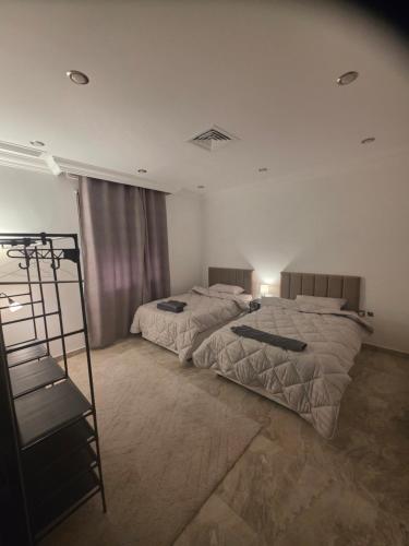 a bedroom with two beds and a ladder in it at Khiran City in An Nāmī