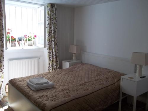 a bedroom with a bed and a window at Le Bel Coin in Ginoles