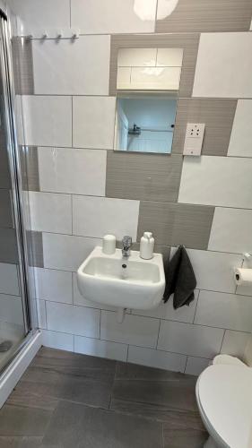 a bathroom with a sink and a toilet at Hawtհorn Guestհouse in Cambridge