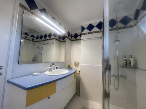 a bathroom with a sink and a shower at EVITA PHILOXENIA in Xiropigado