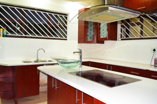 a kitchen with a sink and a counter at ECO-WILD Luxury Suites in Windhoek