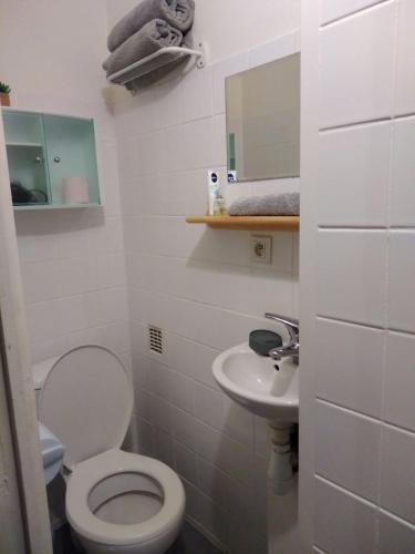 a white bathroom with a toilet and a sink at studio centre de Gap in Gap