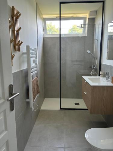 a bathroom with a shower and a sink at La Bohème d'Opale in Boulogne-sur-Mer