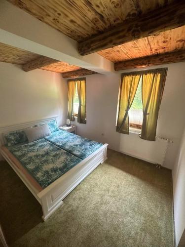 a bedroom with a bed and two windows at Eko park Jelići in Jelići