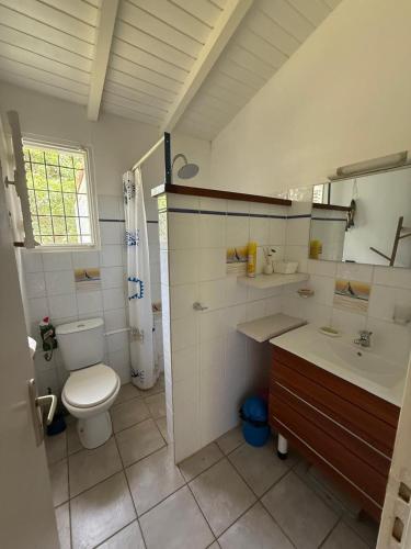 a bathroom with a toilet and a sink at Villa Ti Gîte - Piscine privée in Le Marin