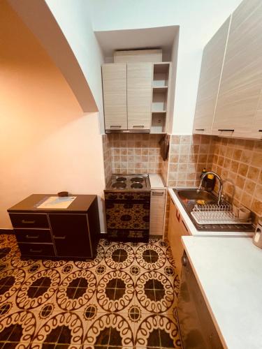 a small kitchen with a stove and a sink at Apartments Klara in Donja Lastva