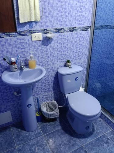 a bathroom with a toilet and a sink at villa veronica in Sasaima