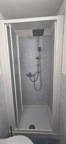 a shower stall in a bathroom with a shower at Suite 58 rooms in Giulianova
