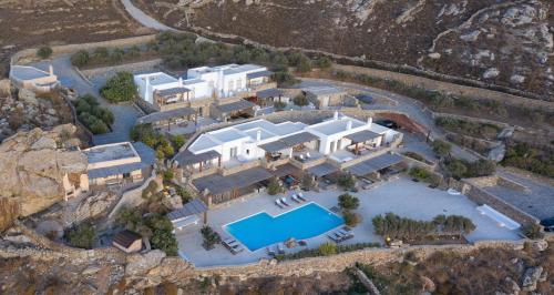 an aerial view of a mansion with a swimming pool at Villa AELIA by LLB Mykonos - 2BDR - Sea & Sunset view in Mikonos