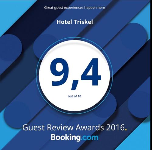 a flyer for a hotel ticket with a white circle at Hotel Triskel in Jávea