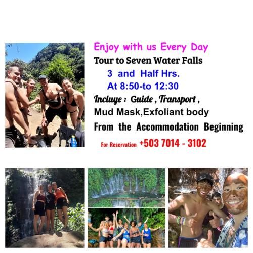 a collage of photos of people participating in a water park at Accomodation Hostal El Pacifico in Juayúa