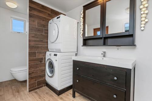 a laundry room with a washer and dryer in it at Myrarkot Country Home in Selfoss