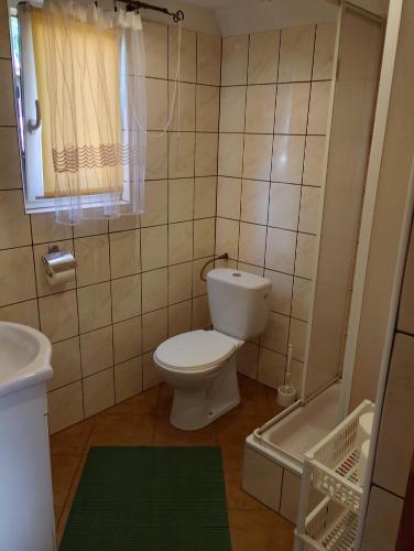 a bathroom with a toilet and a sink and a tub at Domek Olchowiec 2 Nad Soliną in Olchowiec