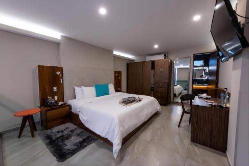 a hotel room with a bed and a television at JTowers in Mexico City