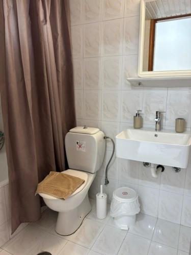 ein Badezimmer mit Toilette und Waschbecken in der Unterkunft STUDIO ZOE in Marmari
