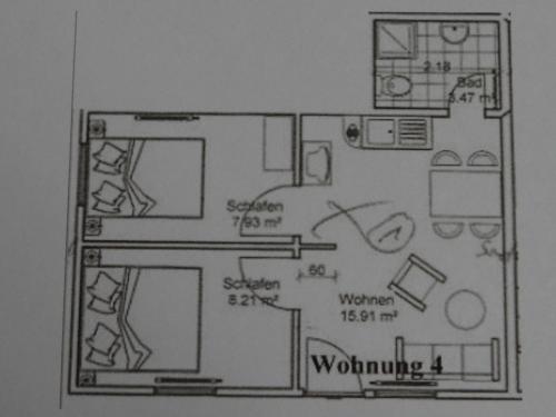 a drawing of a floor plan of a room at Bernstein Appartements in Dranske
