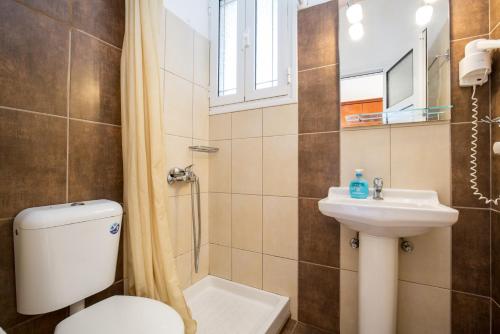 a bathroom with a toilet and a sink at Odysseus Apartments in Agios Gordios