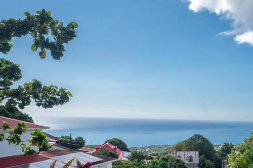 a view of the ocean from a house at Villa Le Nid des Colibris in Gourbeyre