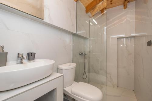 a bathroom with a toilet and a sink and a shower at Grande Blu by NG Villas in Afitos