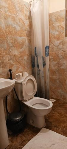a bathroom with a toilet and a sink at Seaview homestay on Third avenue beach apt- nyali in Mombasa