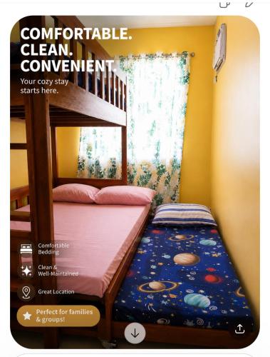 a magazine advertisement for a comforcible clean room at Welcome Home, whole 2 bedroom unit - VCDU Riverview, Mabini Plains in Mabini