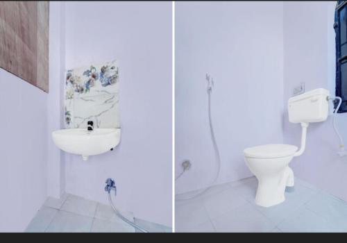 two pictures of a bathroom with a toilet and a sink at Alliswell in Patna