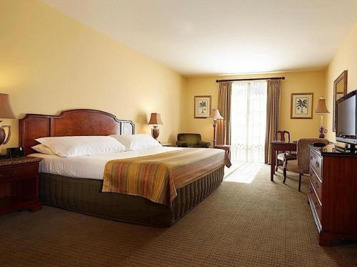 a hotel room with a bed and a television at The Capri Inn in Naples